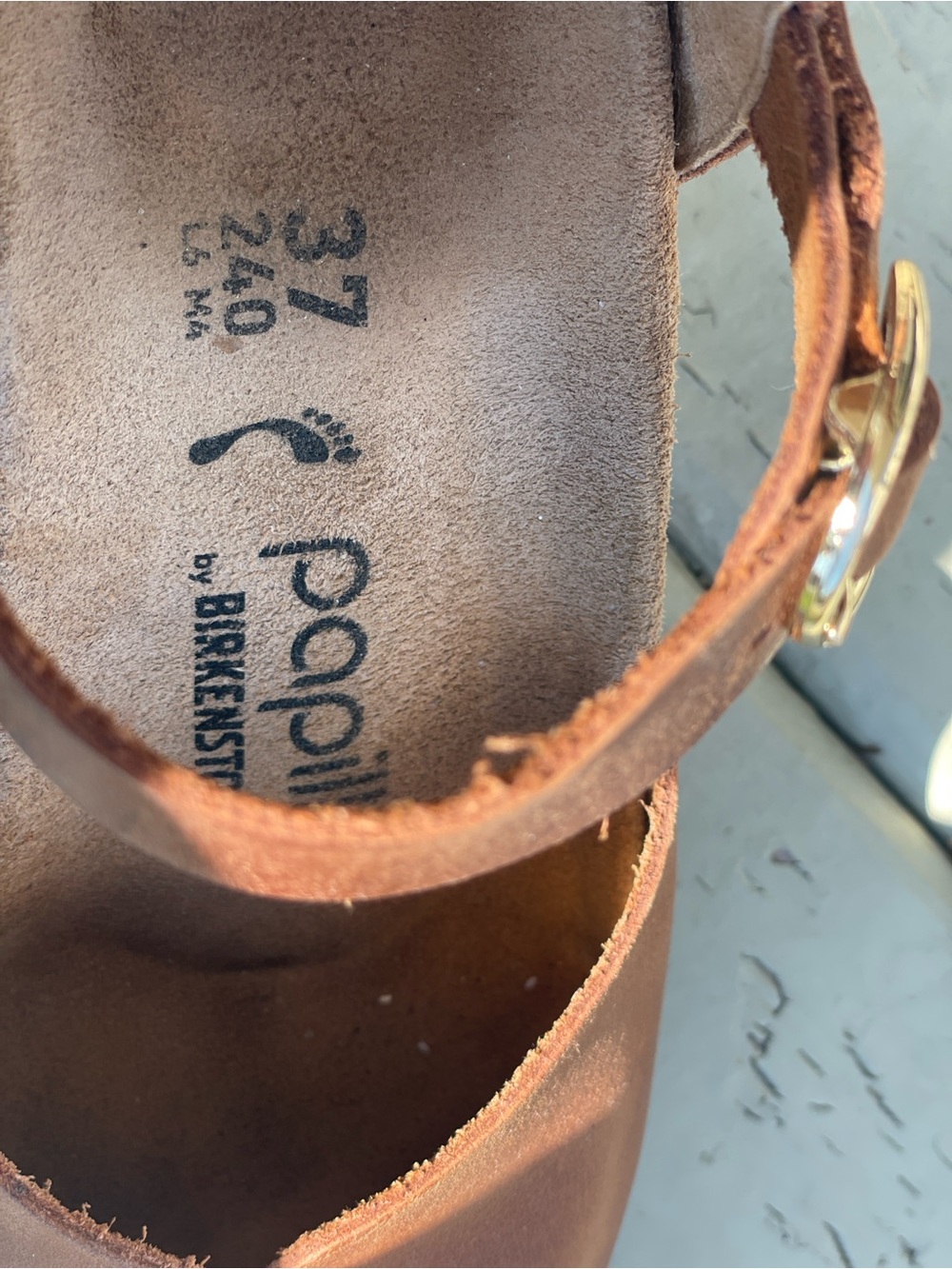 Papillio Tan Brown Leather Wedge Sandals with Buckle - Picture 3 of 4